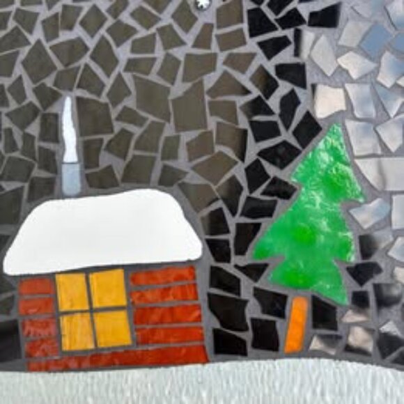 Handmade Winter Tile Mosiac Scene Wall Hanging - Picture 6 of 11